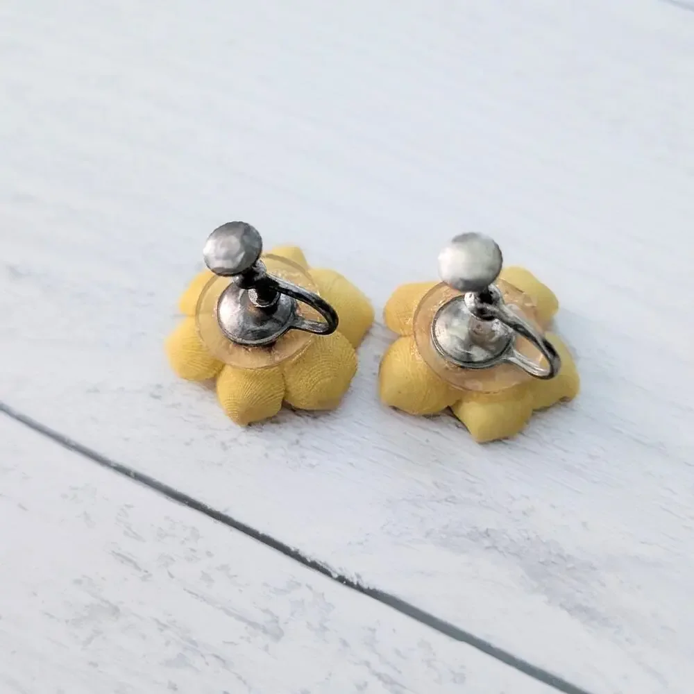 Vintage Screw On Earrings Yellow Flower? - Fair Condition